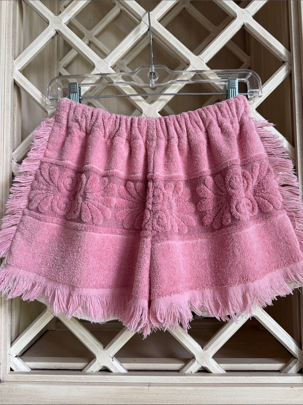 Vintage Cannon Pink Terry Fringe Surf Shorts